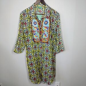 Antica Sartoria Beaded Tunic Top Swim Cover Womens Small Floral Beach Vacation